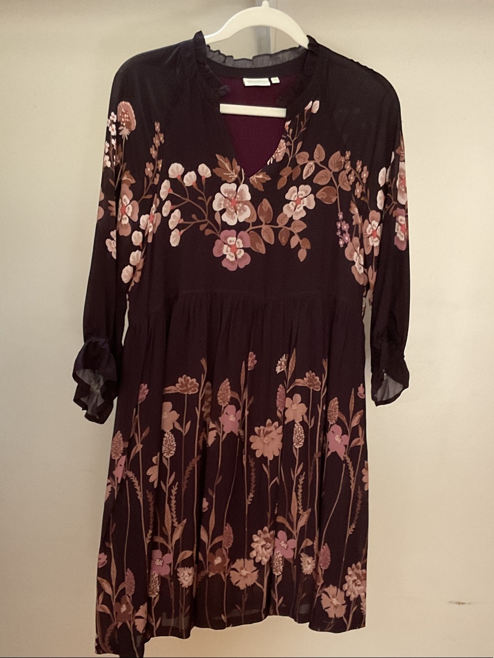 Spartina 449 Brown Floral Midi Dress with Pink Blooms - Picture 2 of 4